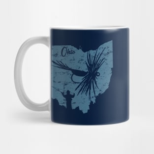 Fly Fishing Ohio State Map Distressed Blue Mug